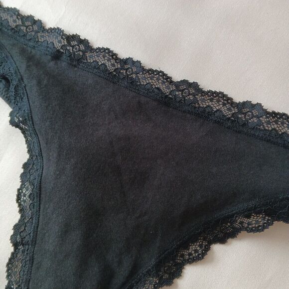 NWT JENNI Thong SIZE 3XL Solid Black w/ Lace Cotton Spandex - Picture 3 of 9